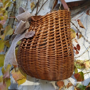 Rust melange wicker decor for the front door, Wall wicker basket for flowers, Wicker wall Door basket