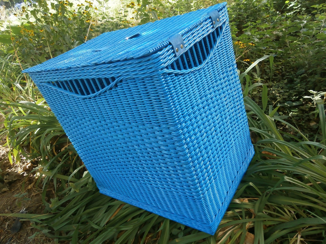 Wicker Storage Basket With Lid Large Wicker Laundry Basket Etsy