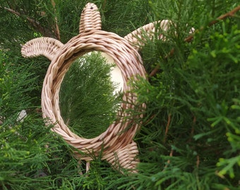 Wicker Turtle Mirror, Nautical Wall Decor