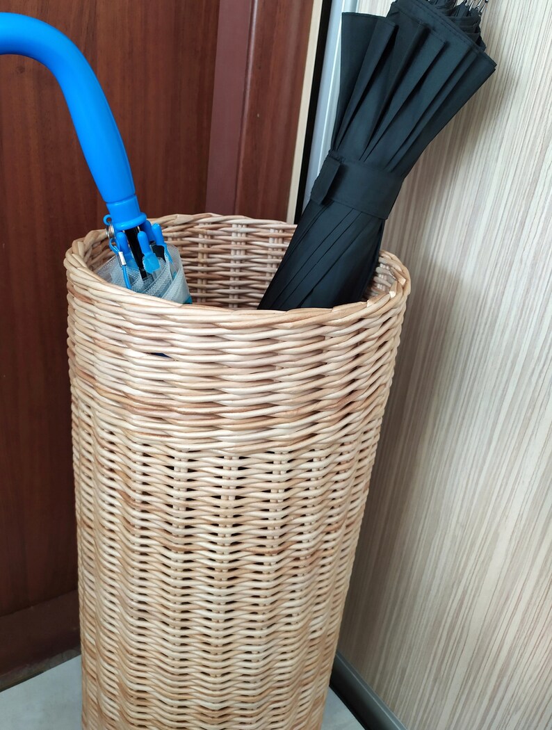 Wicker Umbrella Stand 17.3" Tall - Narrow Rattan Storage Basket With Plastic Base 4 thumbnail image