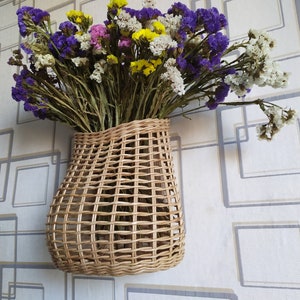 Melange wicker decor for the front door, Wall wicker basket for flowers, Wicker wall Door basket