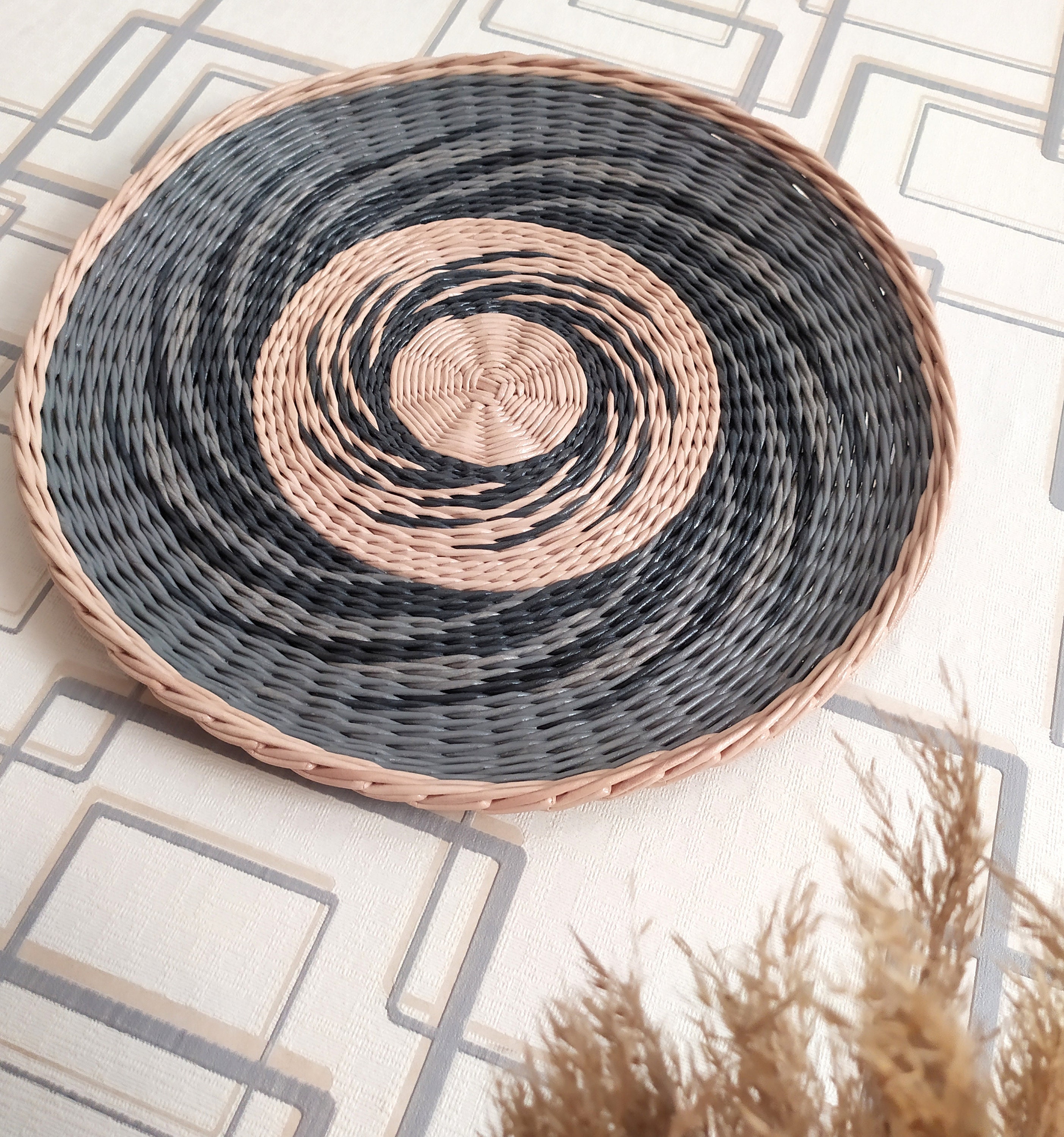 Round wicker plate set of 3 Wicker kitchen decor Dining room Etsy