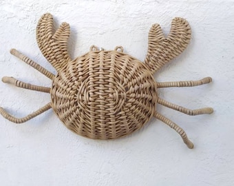 Wicker Crab hanging decors, Set of 3 wicker  Turtle Crab Seahorse hanging decors, Wicker nautical wall decor, Beach house decor