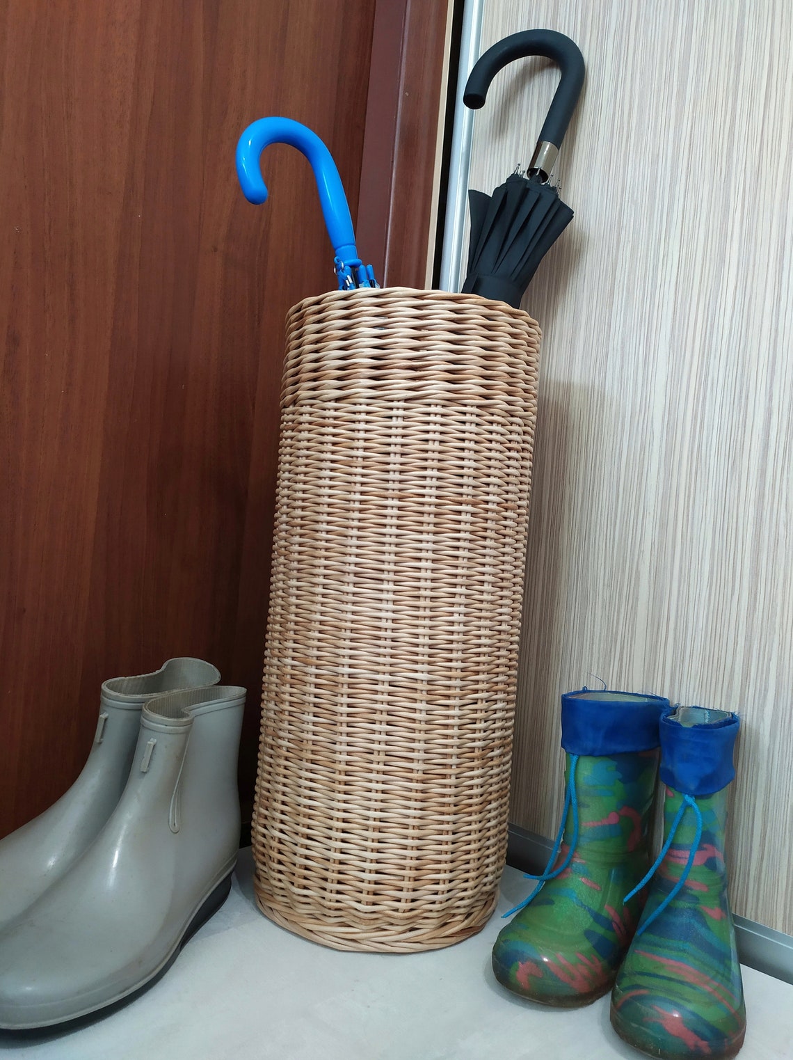 Umbrella stand for entryway Wicker hallway basket Umbrella Etsy