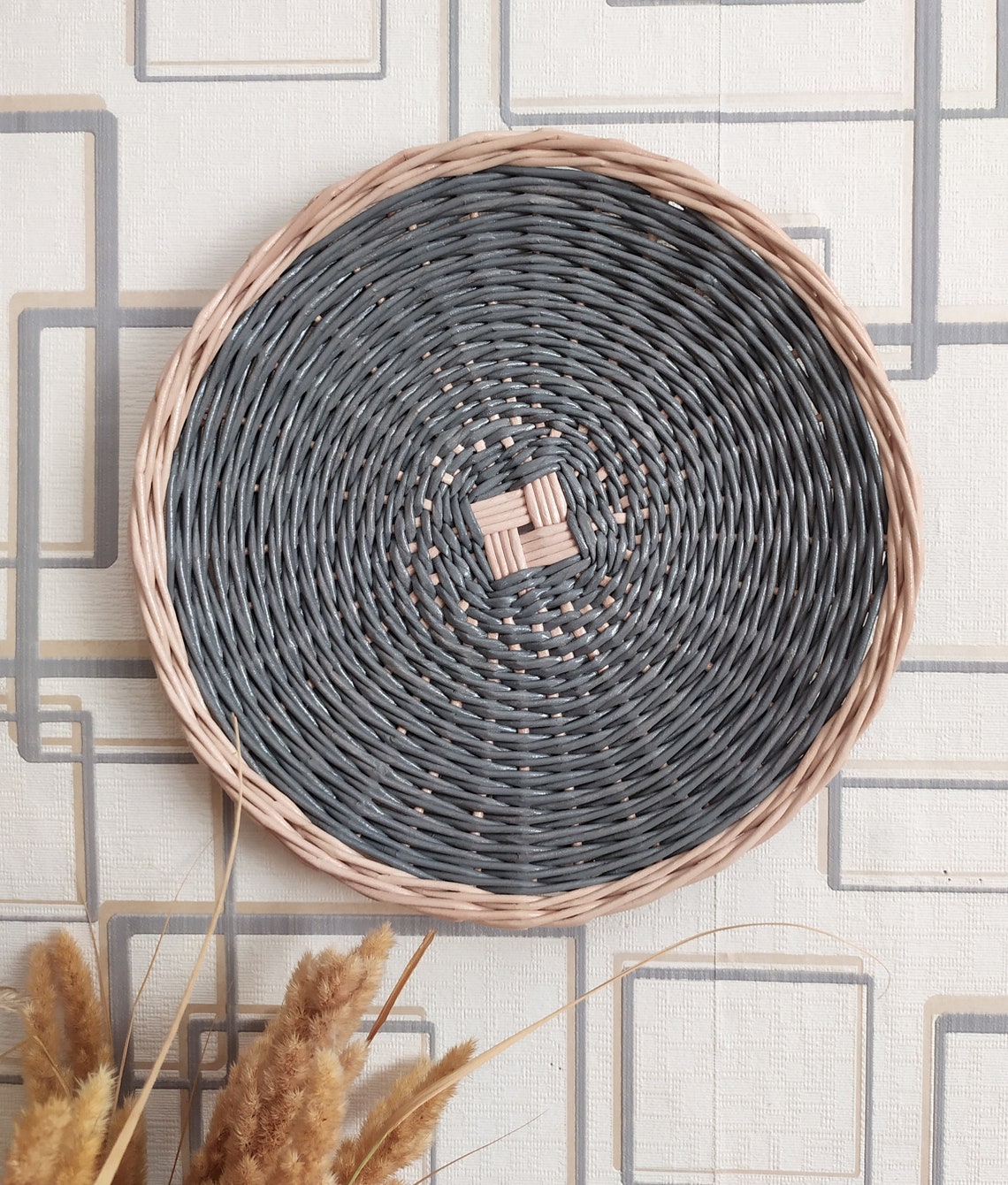 Round wicker plate set of 3 Wicker kitchen decor Dining room Etsy