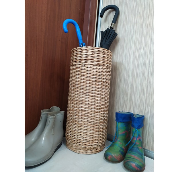 Umbrella stand for entryway, Wicker hallway basket Umbrella holder, Cane stand Stick stand, Tall basket, Entryway organizer, Made to Order