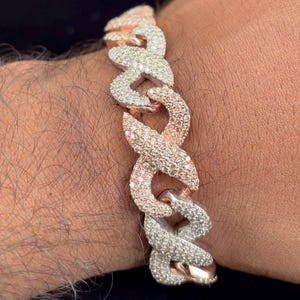 Bransoletka Iced Out Two Tone Infinity Link dla mężczyzn | Różowe złoto i srebrna biżuteria Bling | Odważny prezent w stylu hip-hopowego rapera | Męska biżuteria Bling