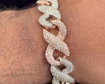 Iced Out Two Tone Infinity Link Bracelet for Men | Rose Gold & Silver Bling Jewelry | Bold Hip Hop Rapper Style Gift | Men's Bling Jewelry