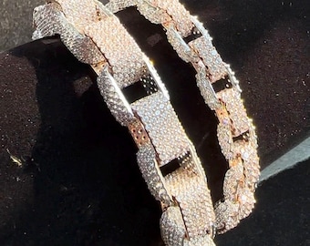 Mens Iced Out Moissanite Rectangle Link Bracelet | Hip Hop Jewelry