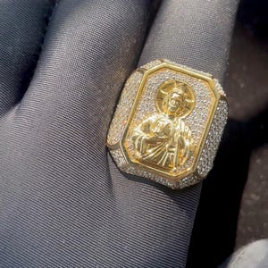 St. Jude Ring 925 Sterling Silver | Gold Vermeil Moissanite Diamond Ring | Religious Jewelry | Saint Jude Ring | Men&#39;s Christian Gift |