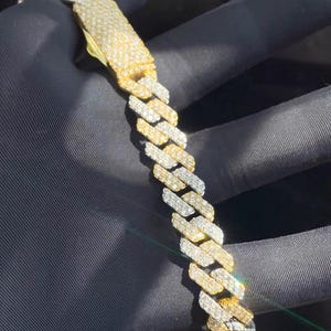 10 MM dwukolorowy łańcuszek z ogniwami kubańskimi | Naszyjnik Iced Out ze srebra próby 925 z moissanitem VVS | Biżuteria Iced Out dla mężczyzn | wyjątkowy prezent dla niego