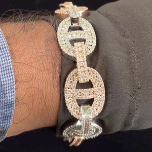 Bransoletka Iced Out Round Link dla mężczyzn | Dwukolorowy luksusowy łańcuszek z ogniwami | Biżuteria hip-hopowa z różowego i białego złota | Niepowtarzalny prezent dla mężczyzn | Biżuteria na zamówienie