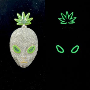 Alien Face Pendant with Custom Bail | Glow in the Dark Finish | 9K Solid Gold or 925 Sterling Silver|VVS Moissanite Hip Hop Iced Out Jewelry