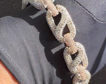 Bracelet à maillons infini Iced Out personnalisé pour homme | Bracelet diamant hip hop en or rose et blanc bicolore | Bijoux bling de style cubain pour homme |