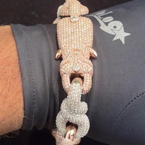 Bransoletka męska Iced Out Panther Link | Dwukolorowa biżuteria hiphopowa z różowego złota | Niestandardowa bransoletka Panther Link z diamentami | Luksusowy prezent dla mężczyzn