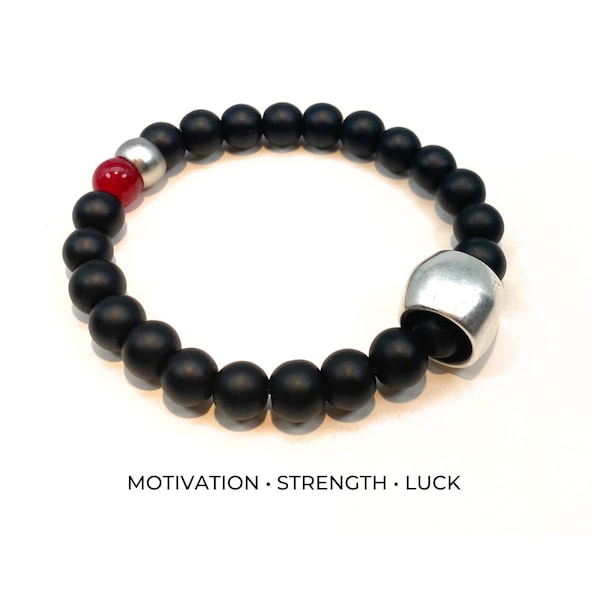 Onyx & Red Jade Bracelet/Team colors/Sports colors/Fidget Jewelry/Intention Bracelet/Healing Bracelet/Gift for the athlete