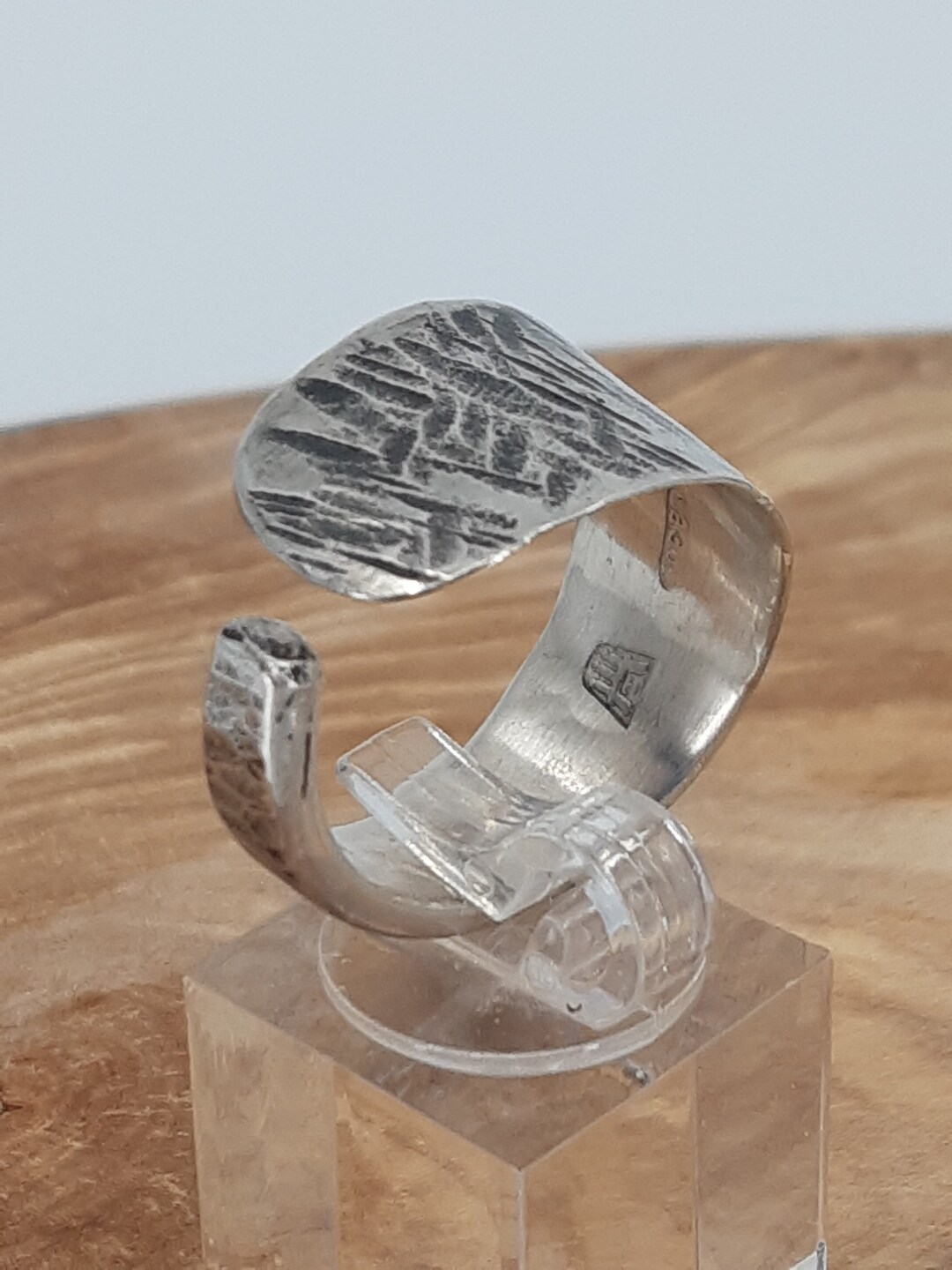 Bamboo Pattern ...open Ring Made of 800 Silver With Hammered Decoration ...