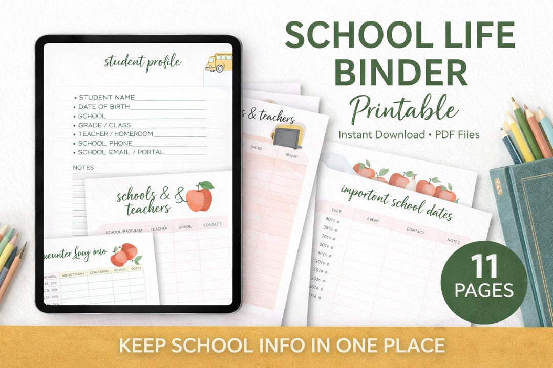 School Life Binder Printable | Student Organizer for Busy Parents ...