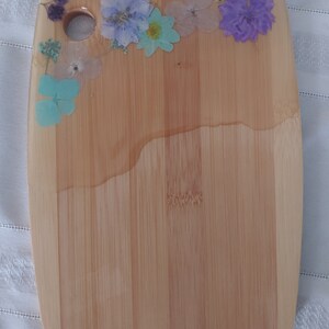 Resin cheese board bamboo real dried flowers handmade gift present