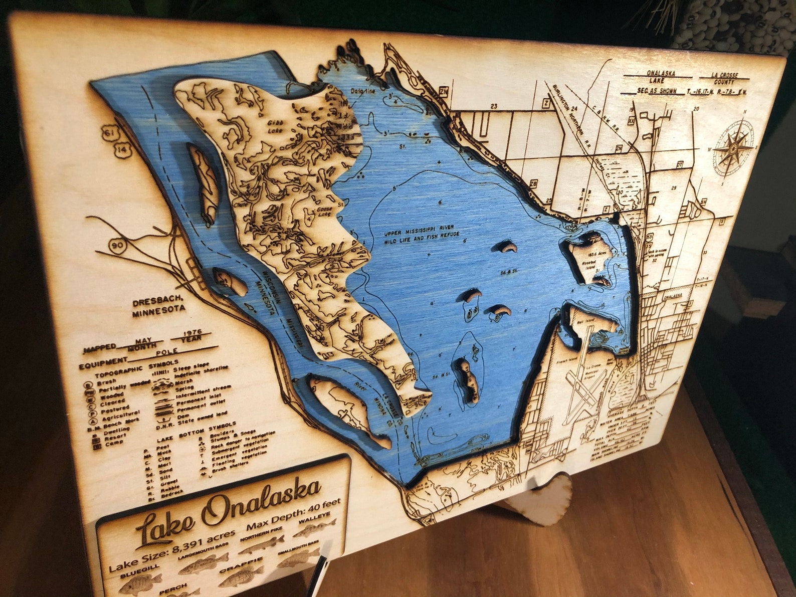 Lake Onalaska map 3D wood laser engraved map Etsy