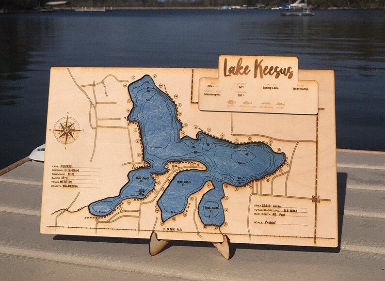 Lake Keesus Map 3D Wood Laser Cut Etsy