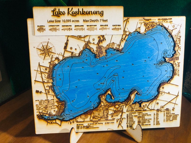 Lake Koshkonong map 3D wood laser engraved map Etsy