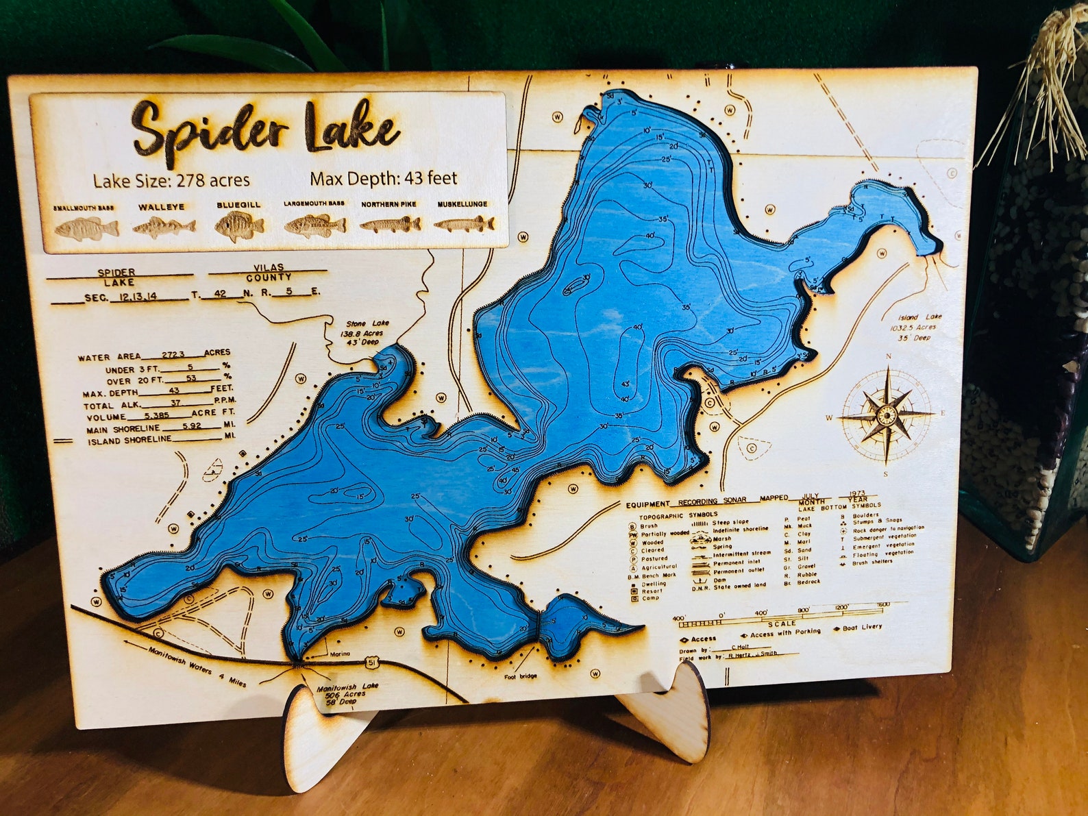 Spider Lake map 3D wood laser engraved map Etsy