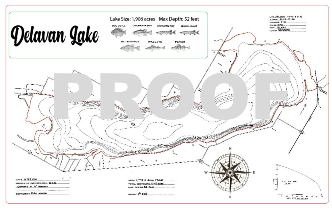 Delavan Lake map 3D wood laser engraved map  Etsy