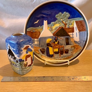 Vintage McM 5” Handpainted Vase and 9” Hanging Wall Plate by SVEND NIELSEN for SOHOLM Pottery in Bornholm, Denmark - FReE SHIPPiNG