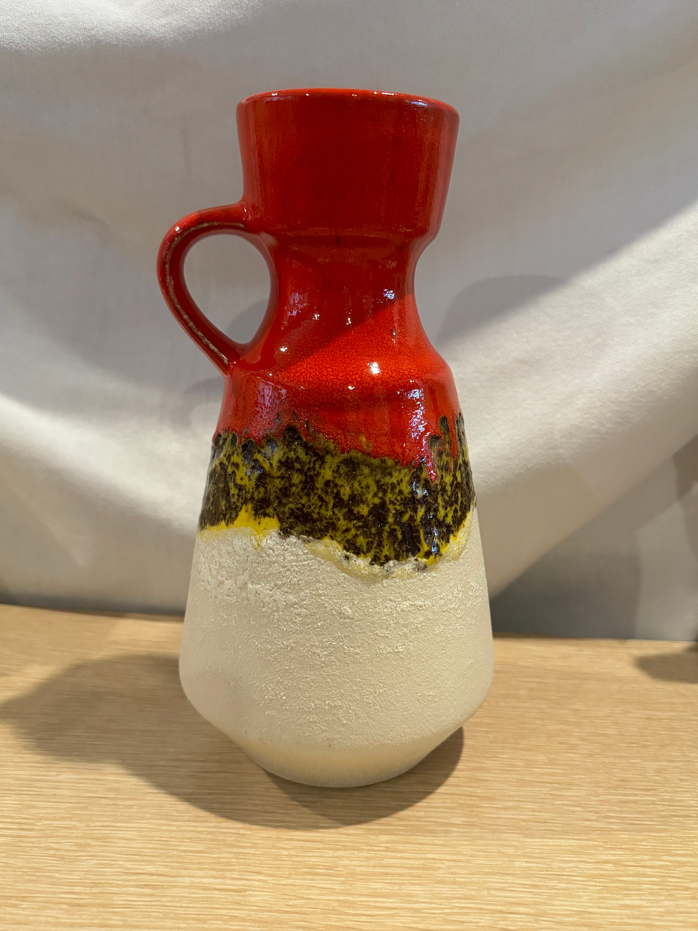 1960's West German Multicolor 10” Fat LAVA One Handled Vase by