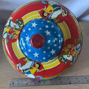Vintage Large Lithographed Top or Spinner with Little Girls Sitting on Carousel Horses by OHIO ART