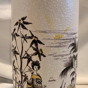 Vintage 1957 14 inch Vase by E S KERAMIK decorated and signed by Head Designer WILLI HACK in Japanese style