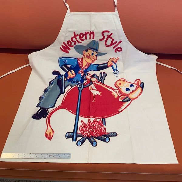 Vintage 1960’s Unused Western Style Cowboy BBQ Grilling Apron NEVER USED - FReE SHiPPING