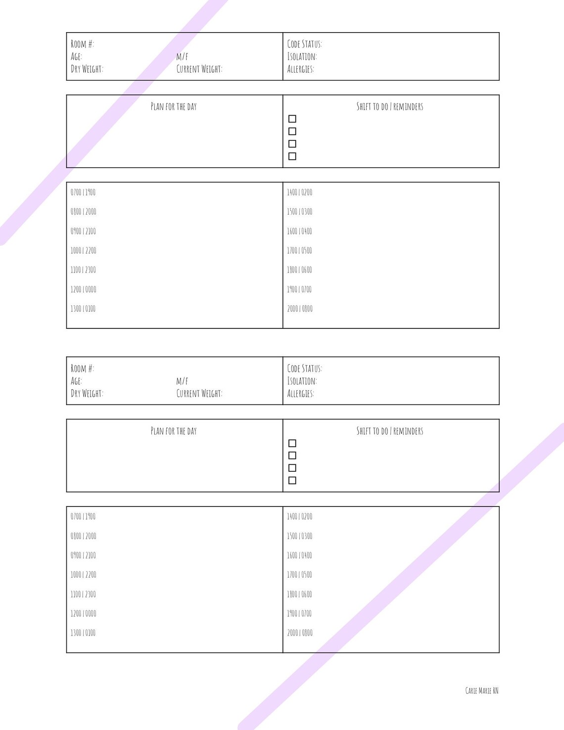 nurse-shift-schedule-sheet-2-patients-per-page-etsy