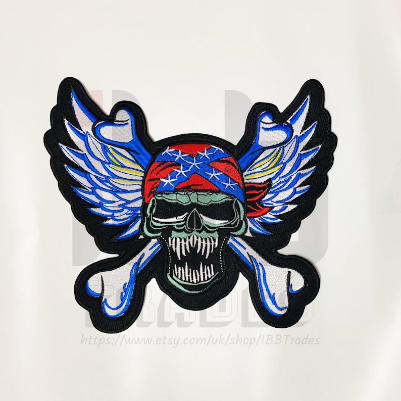 Rebel Skull Wings Large Back Embroidered Patch Badge Sew On Iron On Jacket Fabrics Applique Transfer UK Seller