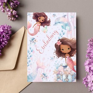 Einladungskarten Kindergeburtstag Meerjungfrau Meer Geburstag Karten selbstausfüllen für Mädchen mit oder ohne Weißer Umschläge Einladung