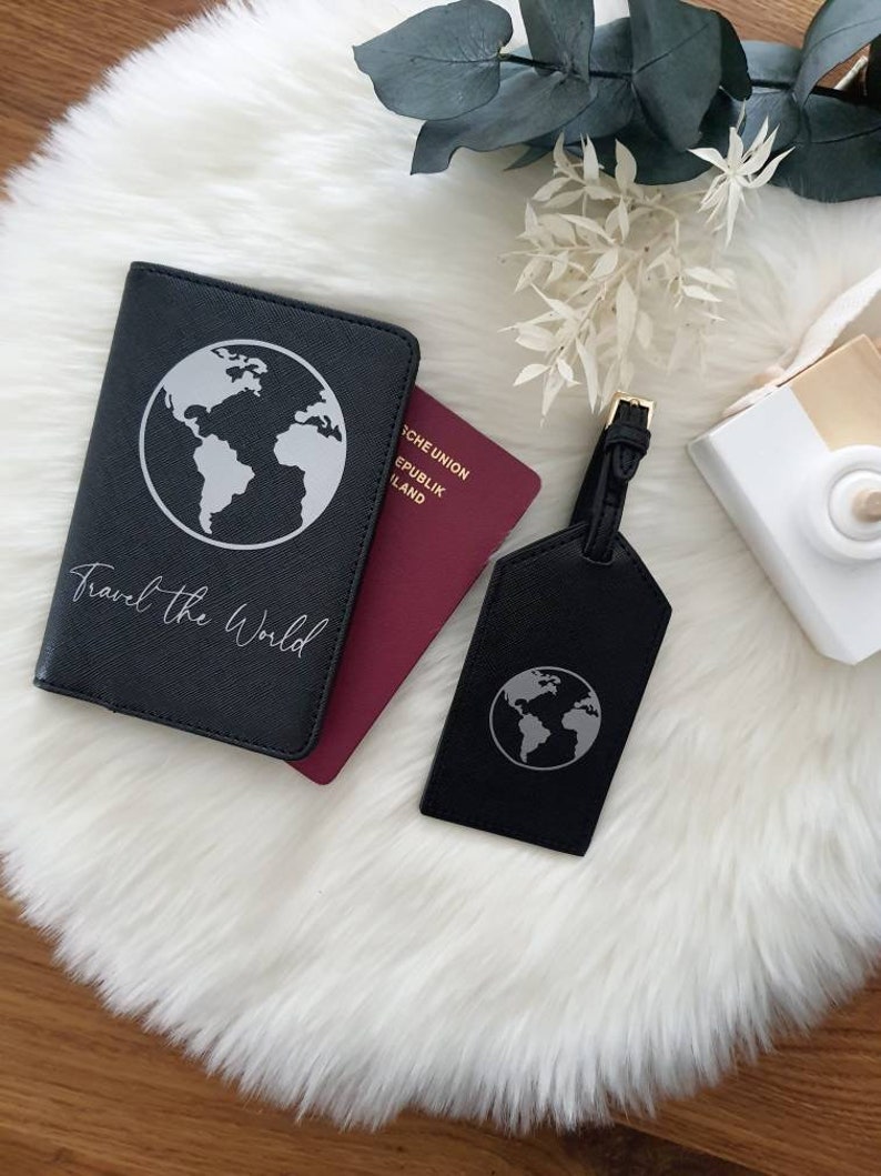 Reisepass Etui Reisepasshülle Hülle Kofferanhänger Personalisiert Handmade mit Namen Urlaub Travel the World Bild 8