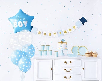 Babyparty It's a Boy Party Set für 6 Personen Baby Boy Babyshower Junge Girlande Becher Papierstrohhalme Becher Luftballons