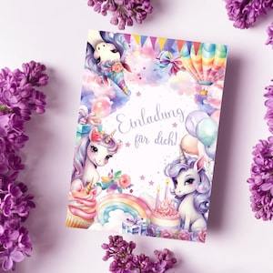 Einladungskarten Kindergeburtstag Einhorn Geburstag Karten zum selbstausfüllen für Mädchen mit oder Ohne Kraftpapier Umschläge Einladung
