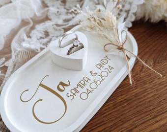 Ringkissen Ringschale Hochzeit Ringe Wedding Gips Ringtablett Tablet für Ringe Personalisiert