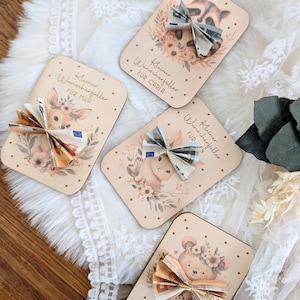 Geldgeschenk für Kinder, Wunscherfüller personalisiert, Taufe, Geburt, Kindergeburtstag, Babyparty, Holz Karte