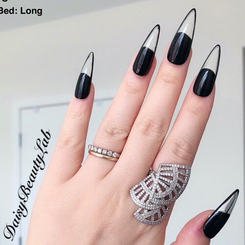 French Line Black Red Clear Design Press Or Glue On Nails Etsy
