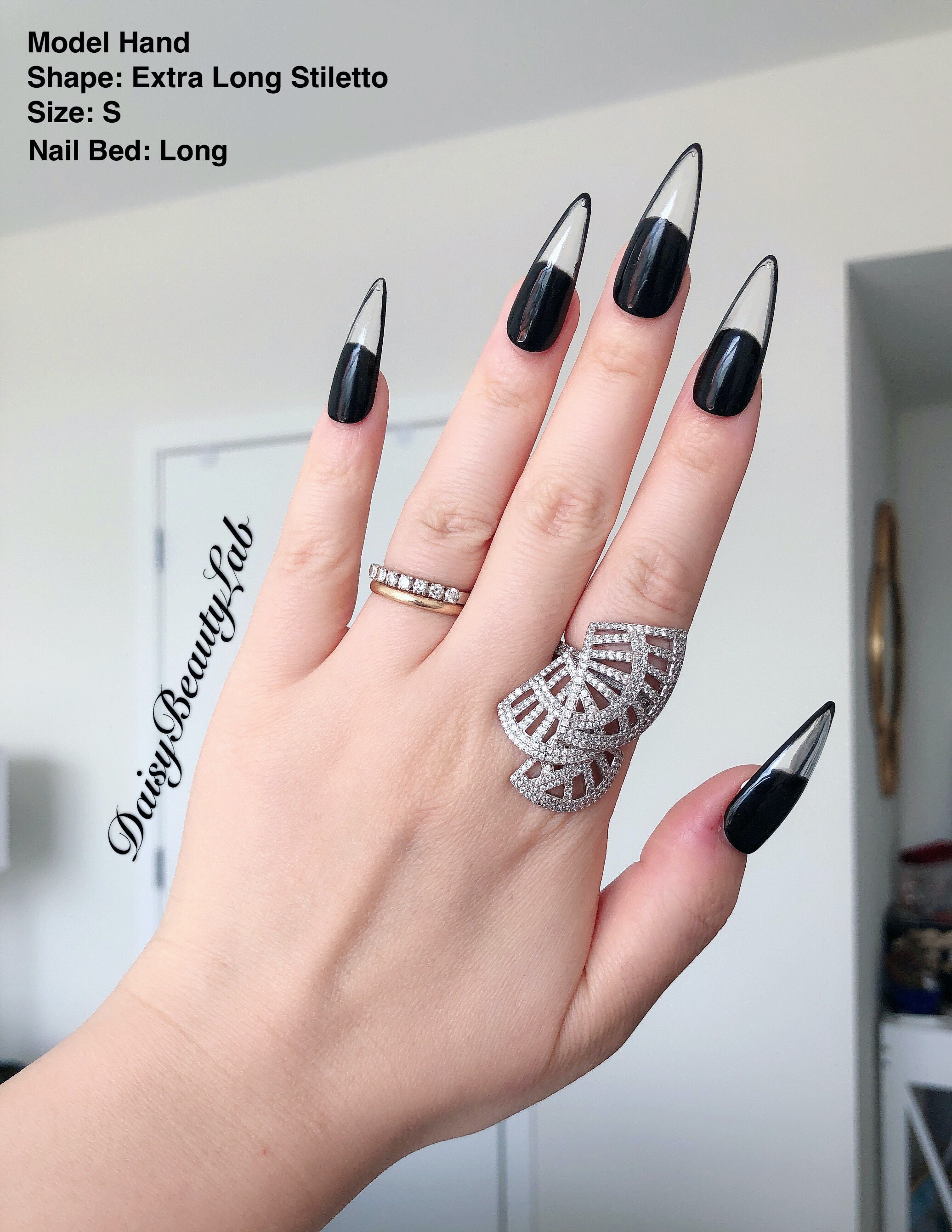French Line Black Red Clear Design Press Or Glue On Nails Etsy