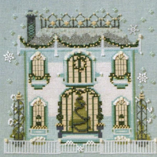 Made to Order! "Mr. Darcy's House" Cross Stitch by Nora Corbett from The Holiday Village series for Mirabilia. Unframed