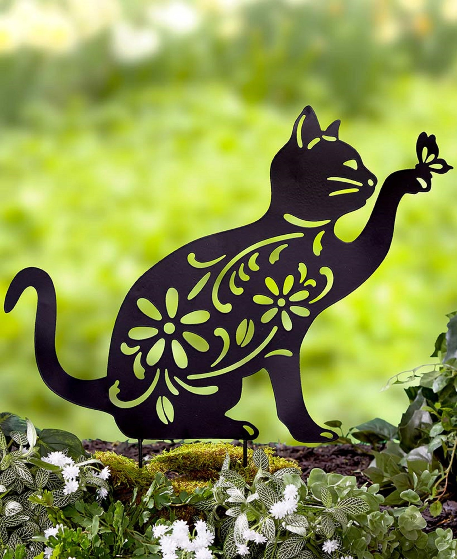 Metal Animal Silhouette Garden Stakes Decoration with Floral Etsy