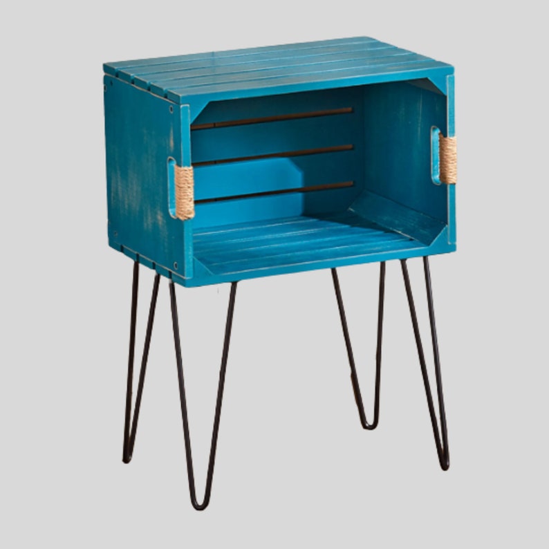 Unique Rustic Wooden Crate End Tables Hairpinstyle Black Etsy