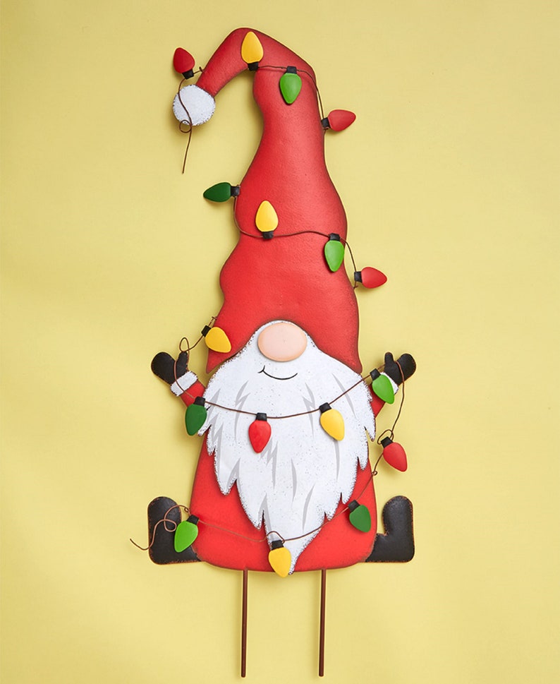 Perfect Christmas Metal Gnome Garden Stakes Best Outdoor Etsy