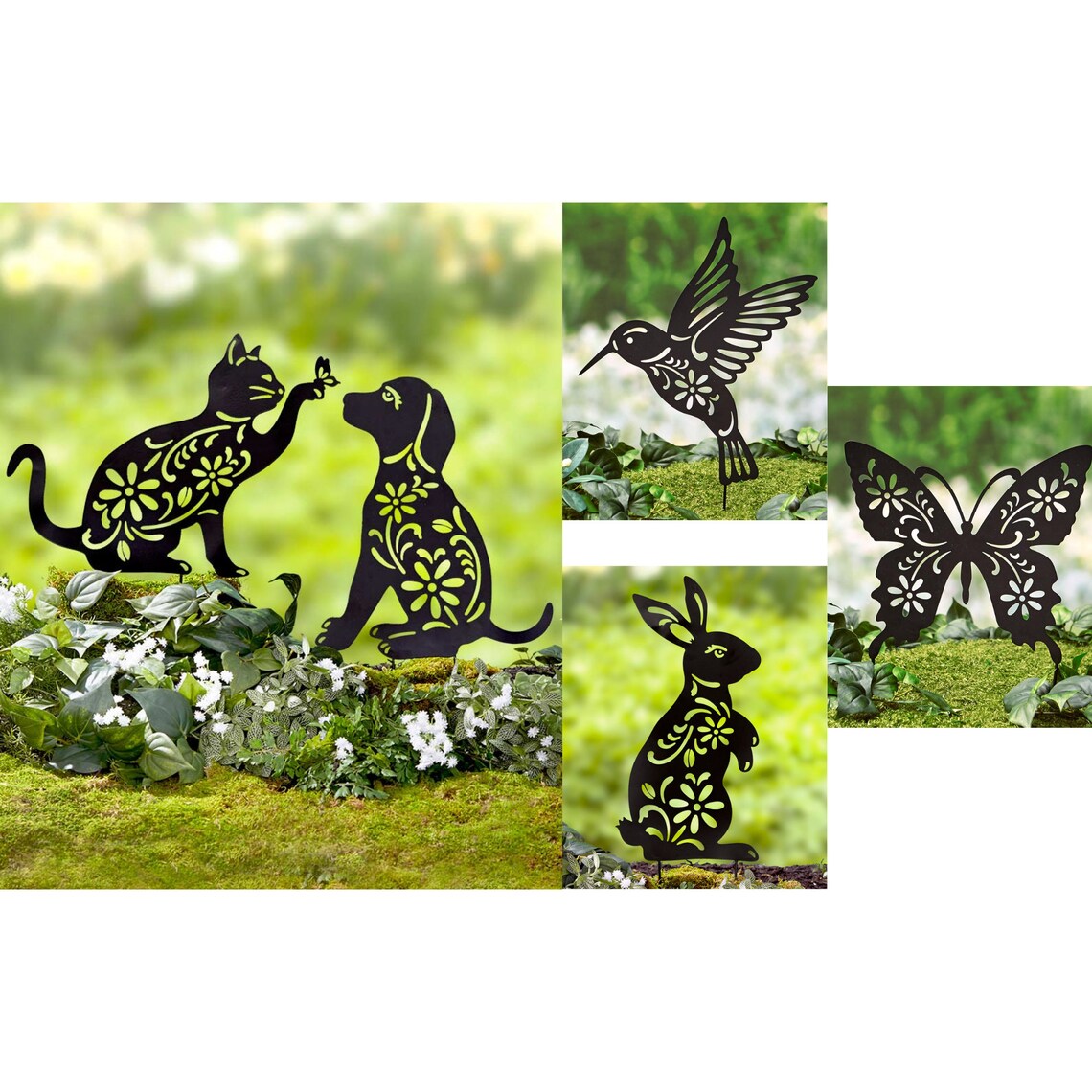 Metal Animal Silhouette Garden Stakes Decoration with Floral Etsy