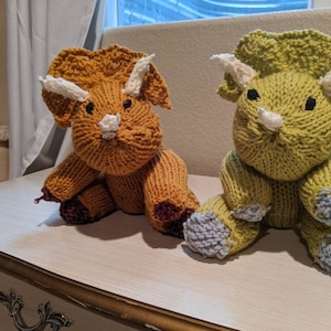 Hand-knit Triceratops Plushies