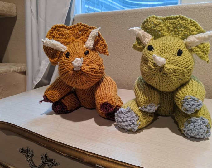 Hand-knit Triceratops Plushies